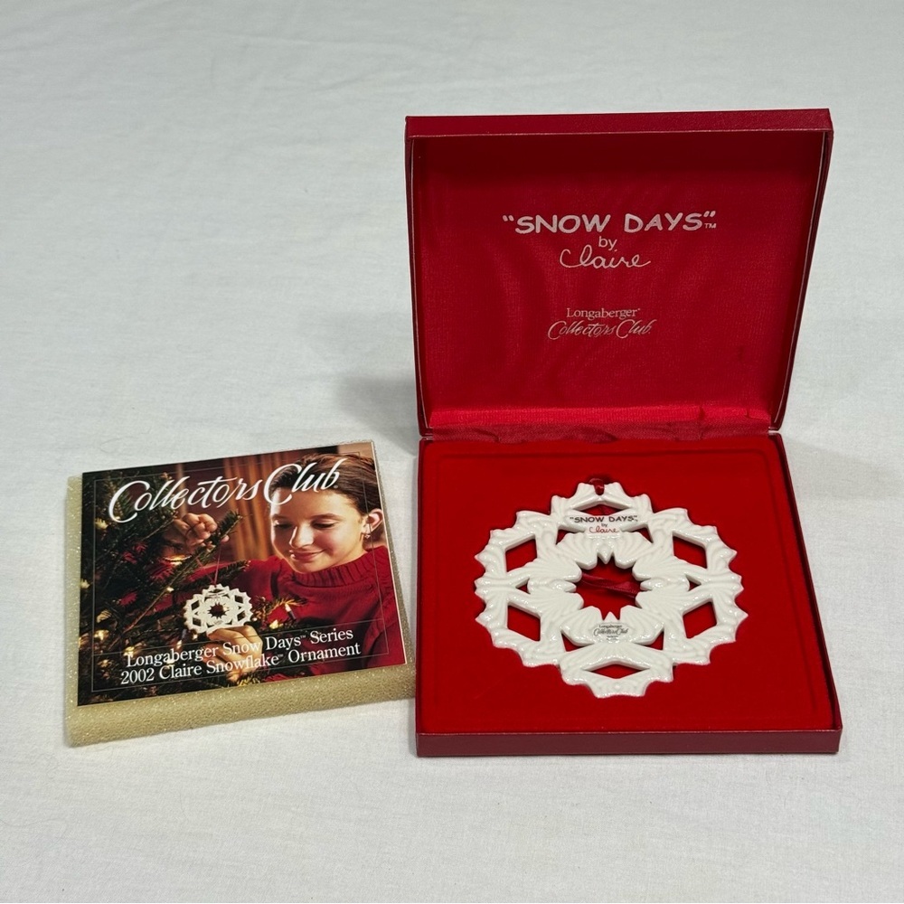 2002 Longaberger Collectors Club Claire Snow Days‎ White Ceramic Ornament